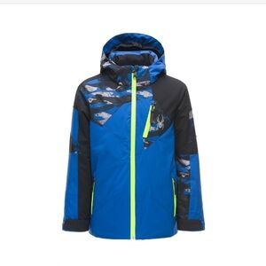 Spyder Boys Leader Jacket | Black Blue and Neon Zip Snow Jacket | size 10